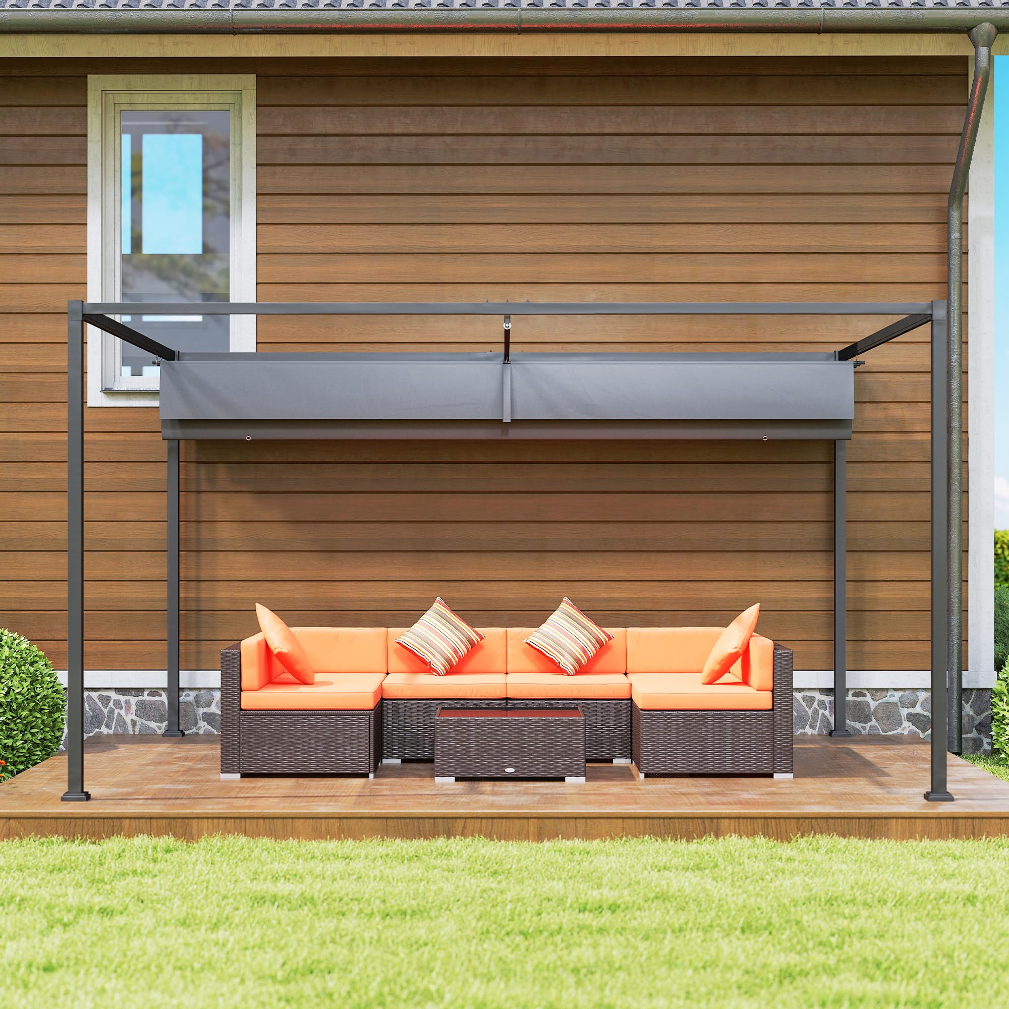 Outsunny Pergola coulissante pergola rétractable 4 x 3 m Structure métal époxy anticorrosion Toile Polyester Haute densité 180 g/m² Incluse Gris foncé