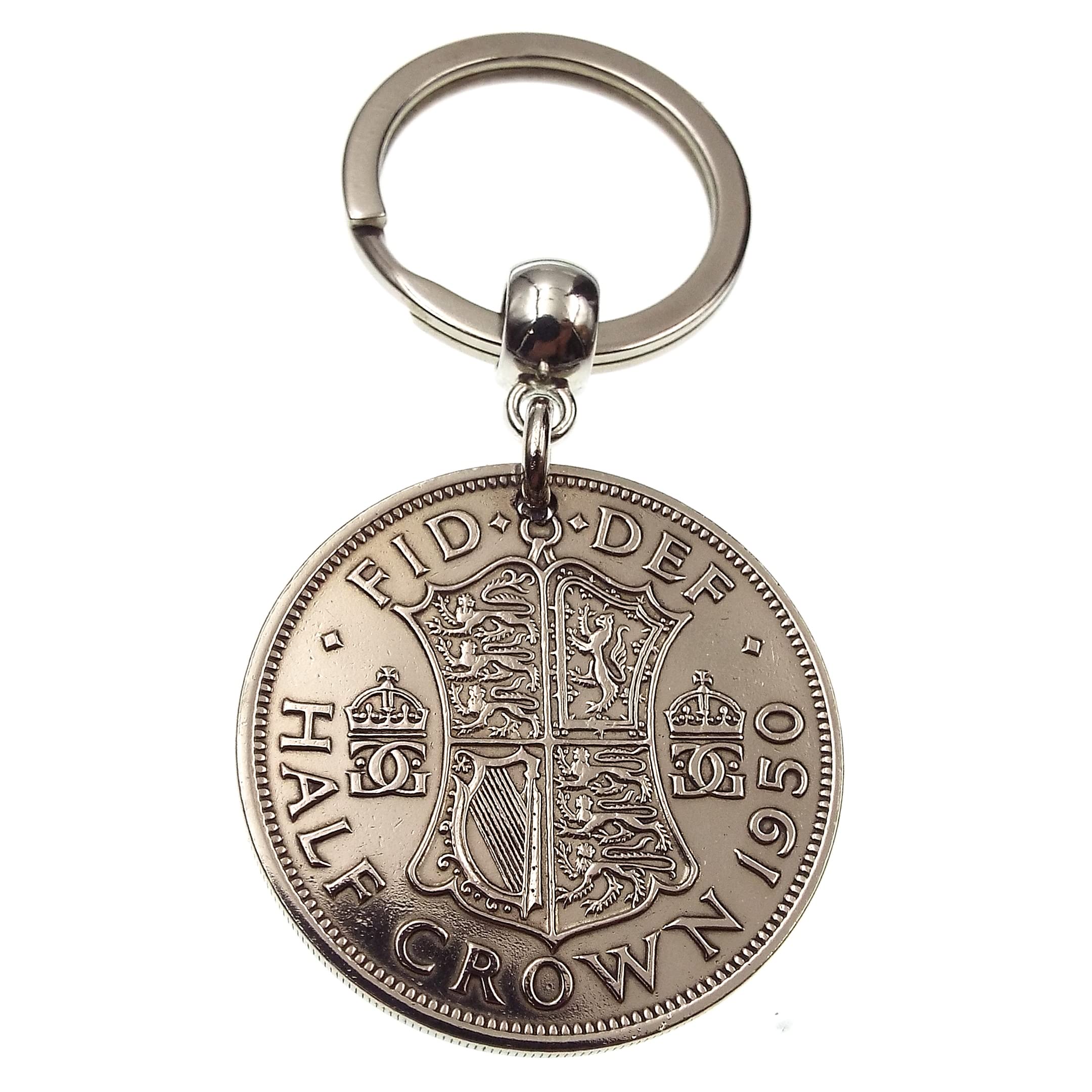 A Silver Dream 1950 Half Crown Coin Keyring Birthday Anniversary Retirement His Hers Men Women
