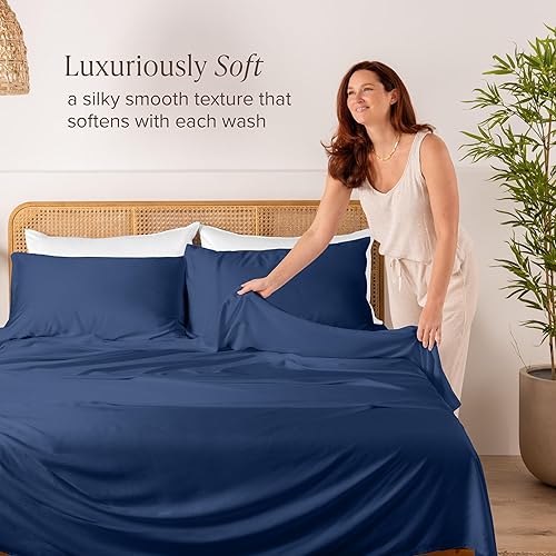 Miniatura 2 de Bare Home Juego de sábanas de lujo de 100 % rayón de bambú, 4 piezas, bolsillos profundos, sábanas refrescantes, transpirables, de ajuste fácil,