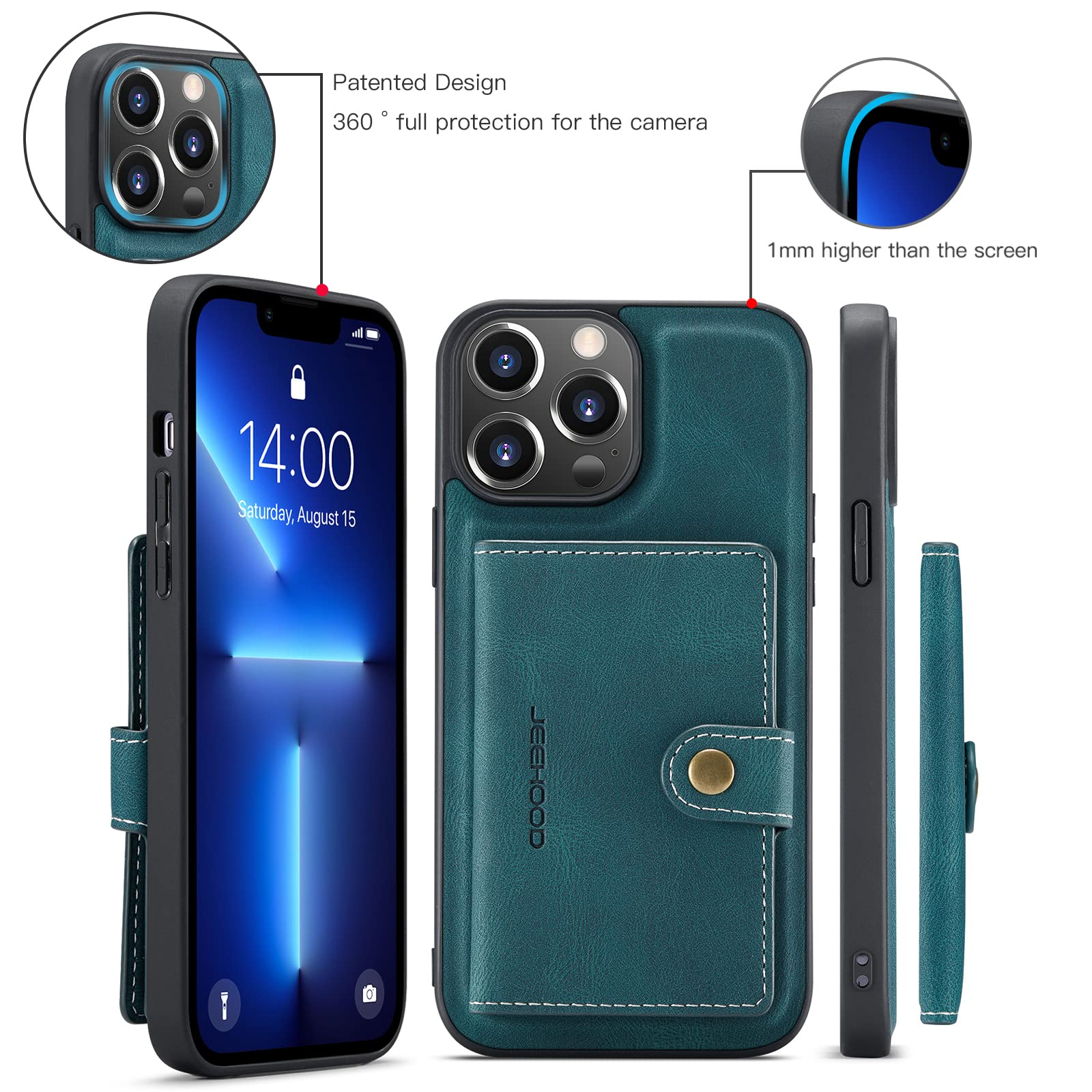 EYZUTAK Custodia Portafoglio Per IPhone 13 Pro 6,1 Pollici, Pelle PU Con 9 Slot Per Carte, Chiusura Magnetica, Cinturino Da Polso, Blu