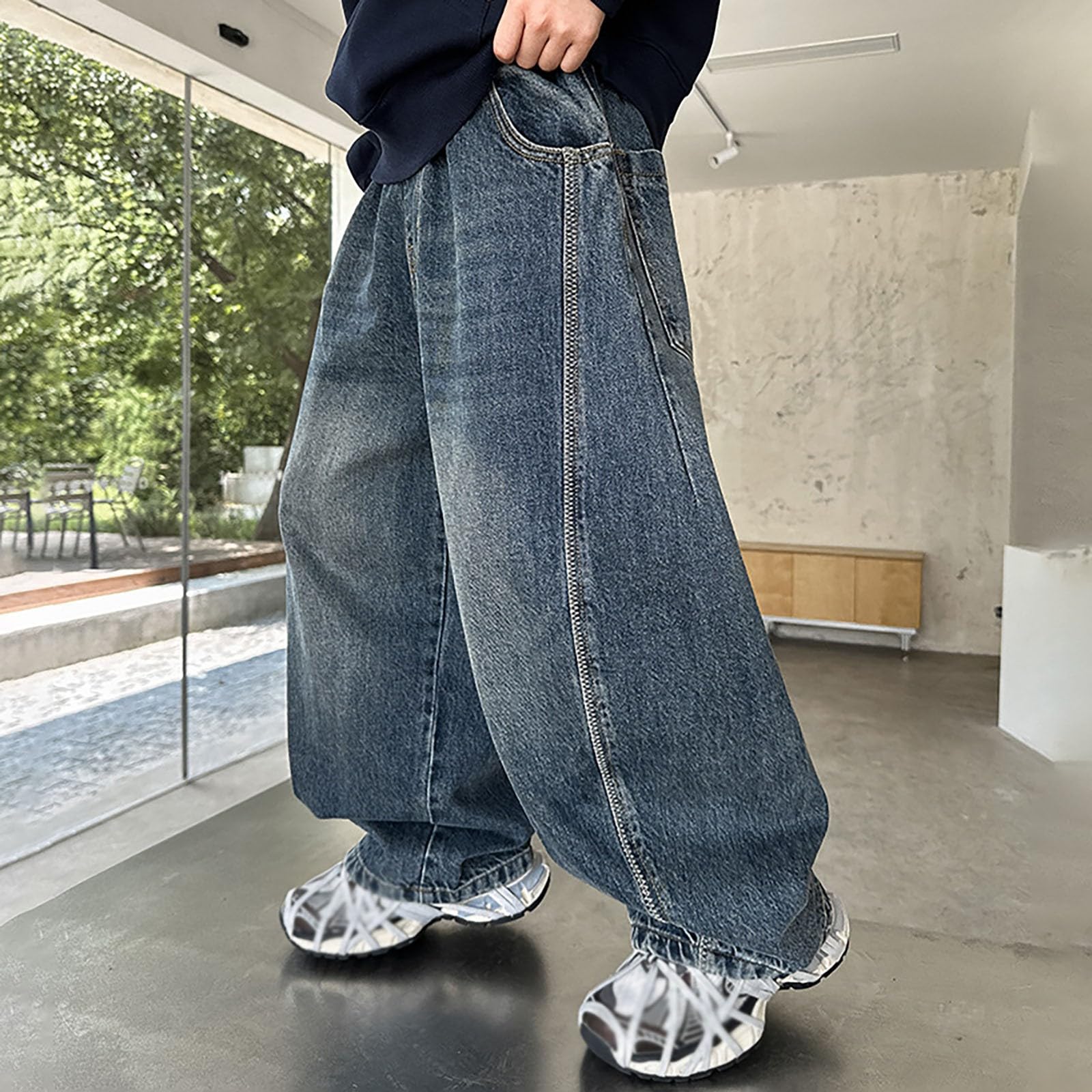 Genérico Vaqueros Niño 4-14 Años Baggy Pantalon Vaquero Adolescentes Chico Cintura Elastica Rectos Moda Y2K Streetwear Jeans Pantalones Vaqueros Cargo Denim Loose Primavera 2026