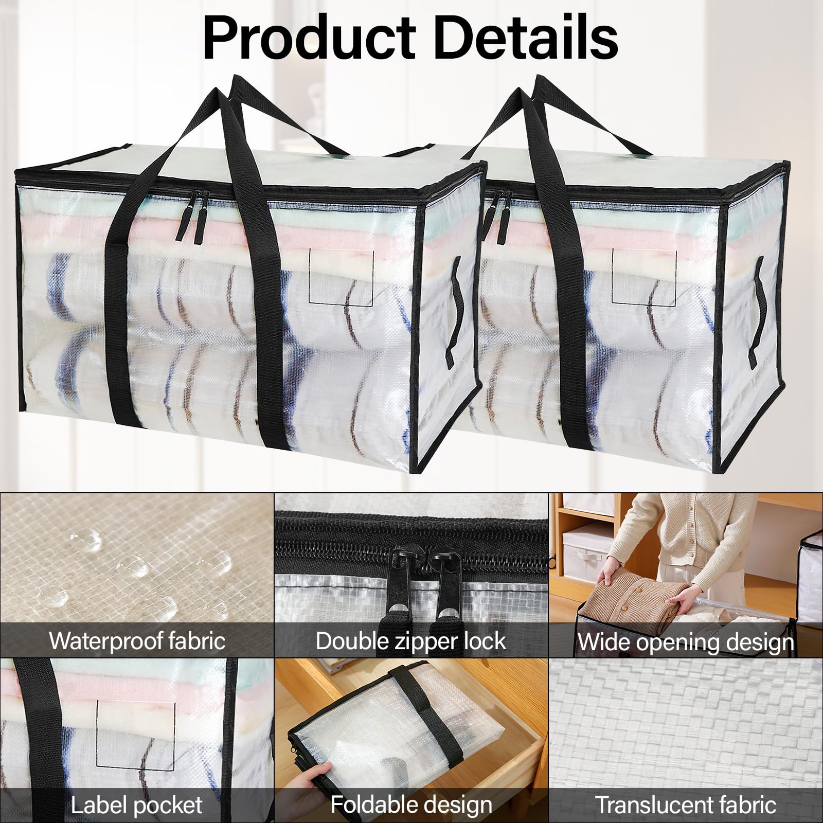 Sac De Rangement Pliable Grande Capacité En Non-tissé Avec Fermeture Eclair Pour Vetements Sac De Rangement Portable 60 X 40 X 30 Cm 96935114