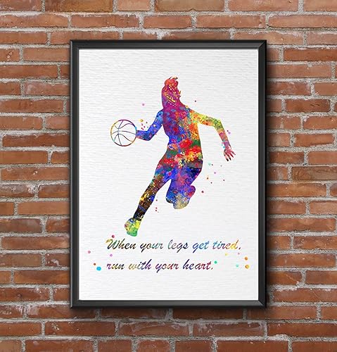Miniatura 9 de Dignovel Studios Póster de baloncesto de 8 x 10 pulgadas sin marco para niña, cuando tus piernas se cansan, póster motivacional en acuarela,