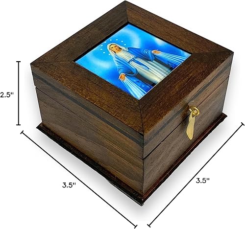 Miniatura 3 de Nuestra Señora de Gracia Virgen María Madera Cuadrada Mini Caja Religiosa Regalo Religioso Rosario Baratija Recuerdo Caja Madera Virgen Milagrosa