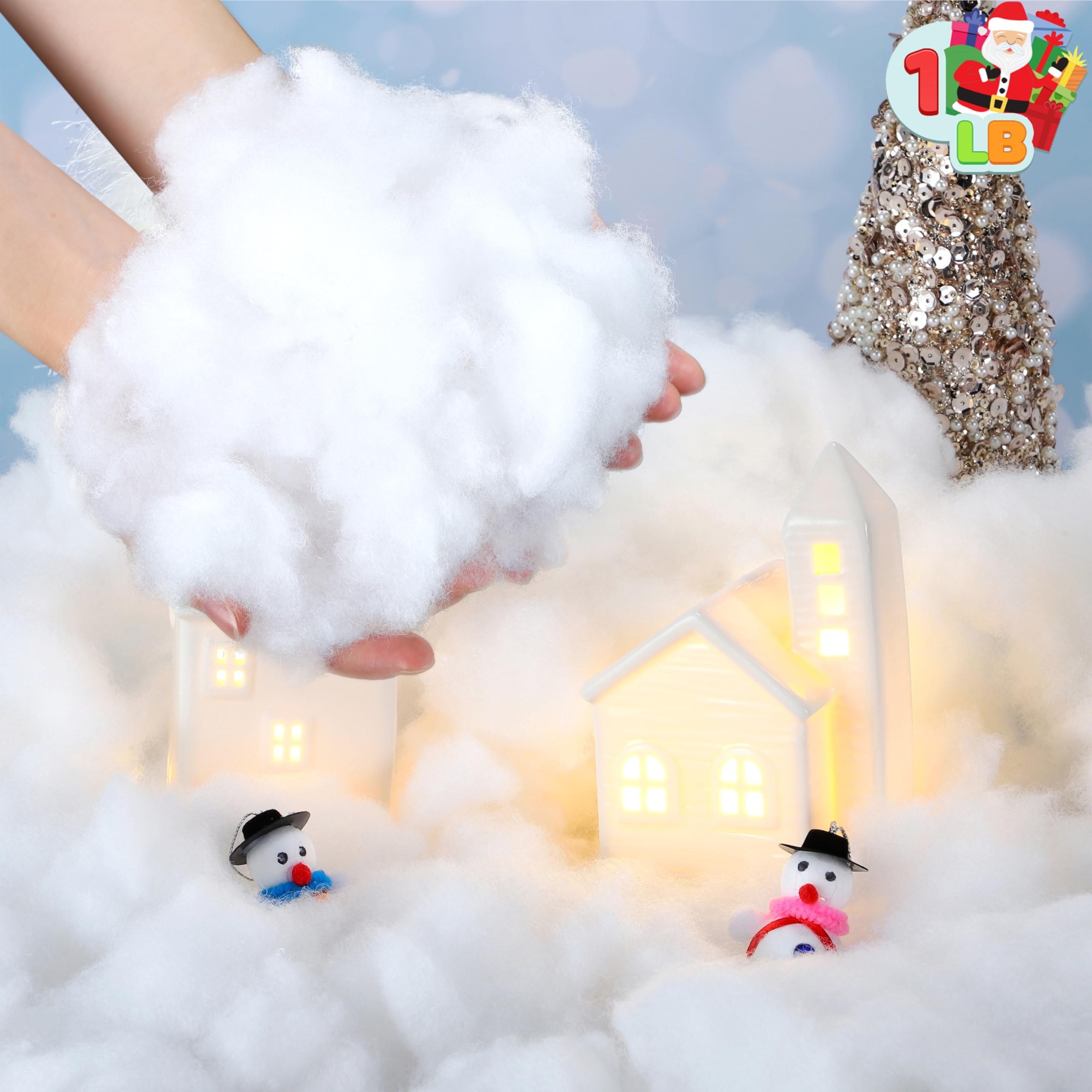 JOYIN 900g Kunstschnee Watte Weiß, Dekoschnee Decke Wolken Bastelwatte, Künstlicher Schnee für Weihnachtsdorf Krippen Winter Deko
