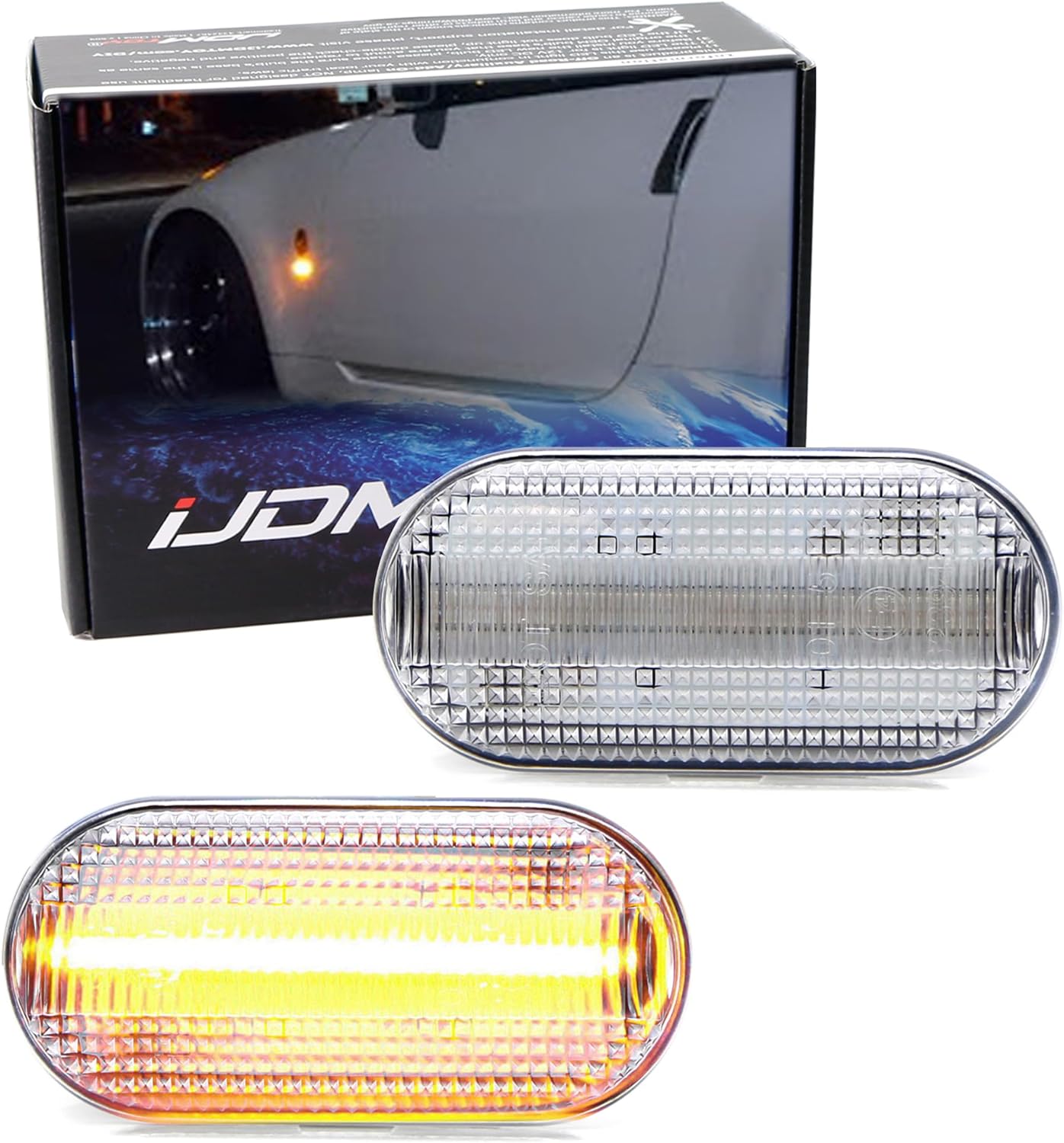 iJDMTOY Clear Lens Amber Full LED Front Fender Side Marker Light Kit Compatible With JDM 2005-2009 Nissan 350Z Fairlady Z Z33 (Direct Fit JDM, Require Mods For US Models)