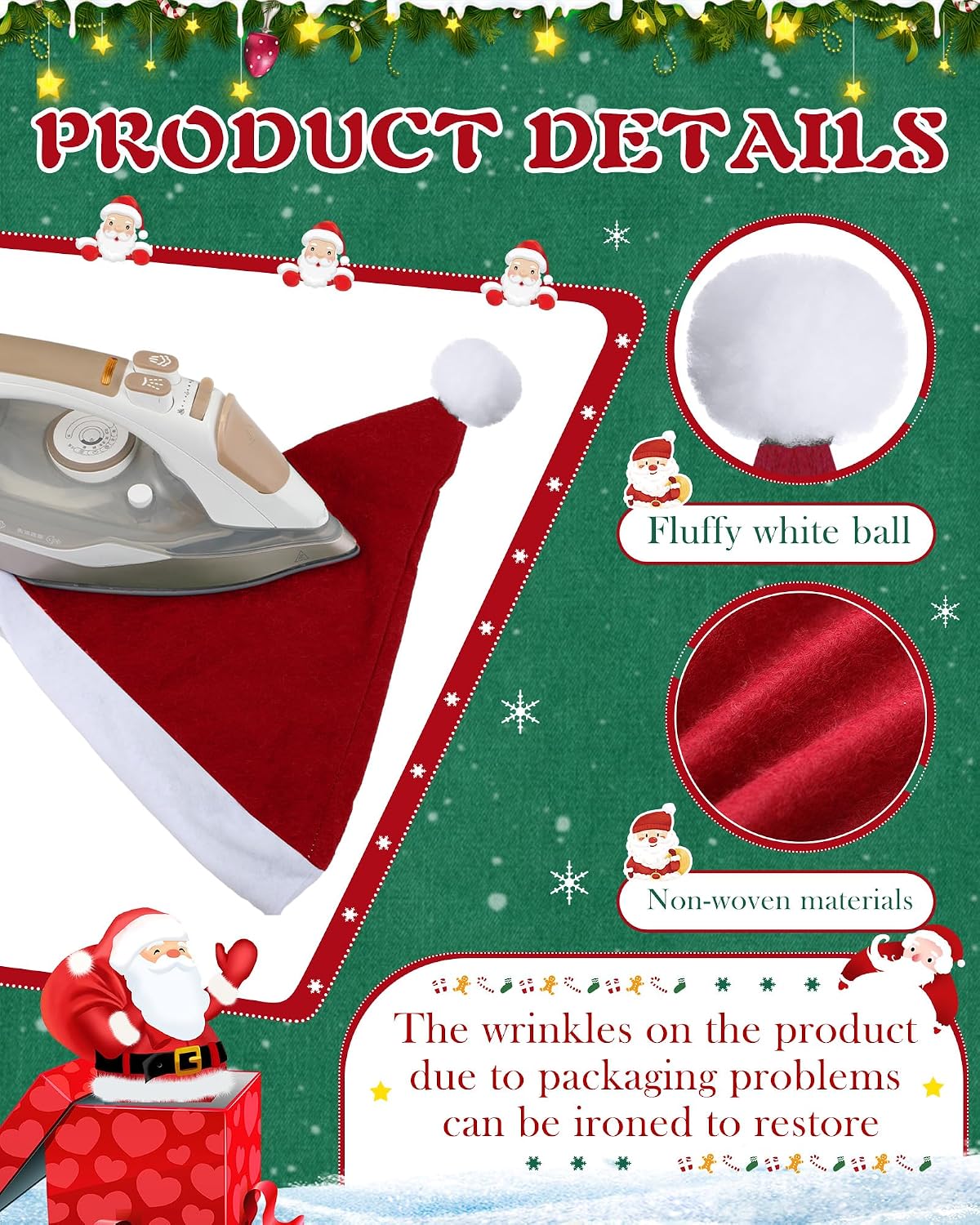 Vicenpal Santa Hats Bulk Christmas Party Non Woven Fabric Xmas Hats Christmas Holiday Costume Favor Supplies image 4