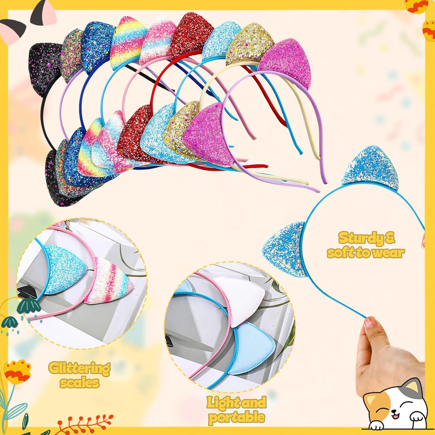 18 Pcs Cat Ears Headband Cheetah Ears Hair Accessories for Halloween Birthday Cosplay Party Decor Supplies - Image 7