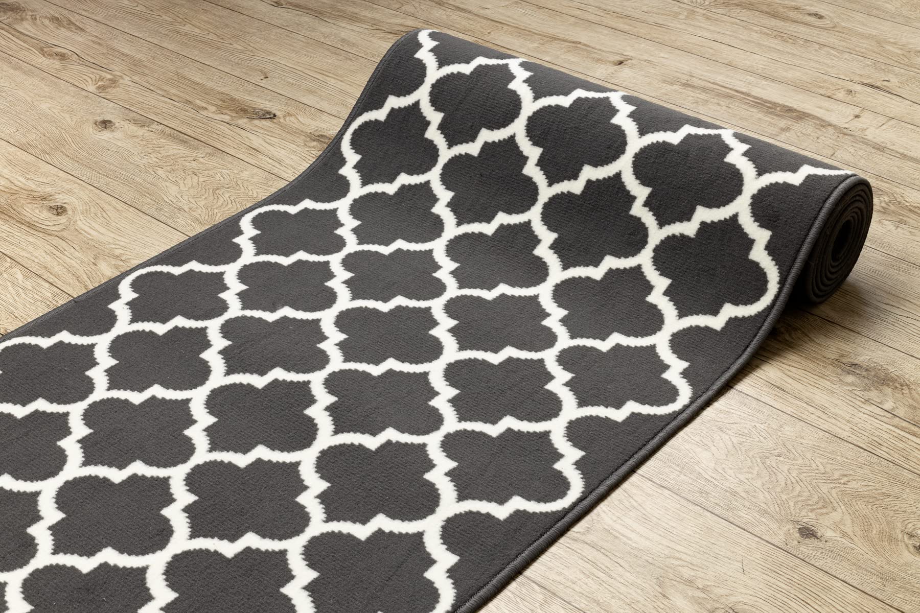 rugsx Tapis de Couloir BCF MORAD Trelis pour la Cuisine, Le Hall, Le Couloir, l'entrée, Solide, Classique, Treillis marocains Anthracite/crème 90x180 cm