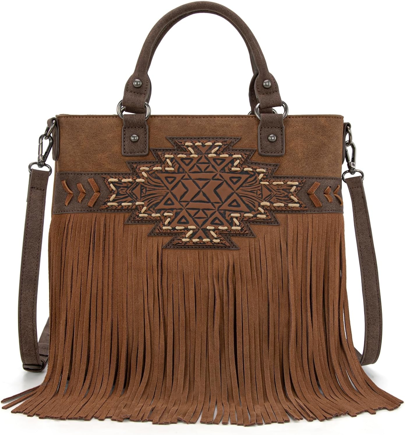 Trinity Ranch Crossbody Bags for Women Tooled Fringe Top Handle Handbags Vintage Western Purse