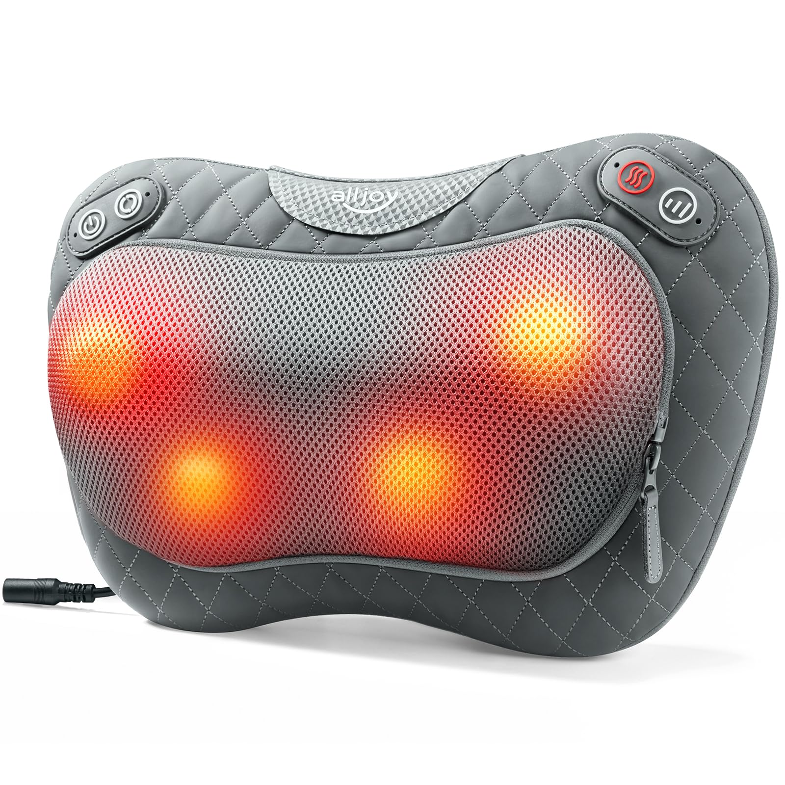 ALLJOY Coussin Massant Chauffrant, Massage Dos Shiatsu avec 4 Nœuds, Appareil de Massage pour Nuque, Cou, Cervical, 3 Vitesses Réglable, Housse Amovible, Cadeau pour Femme, Homme