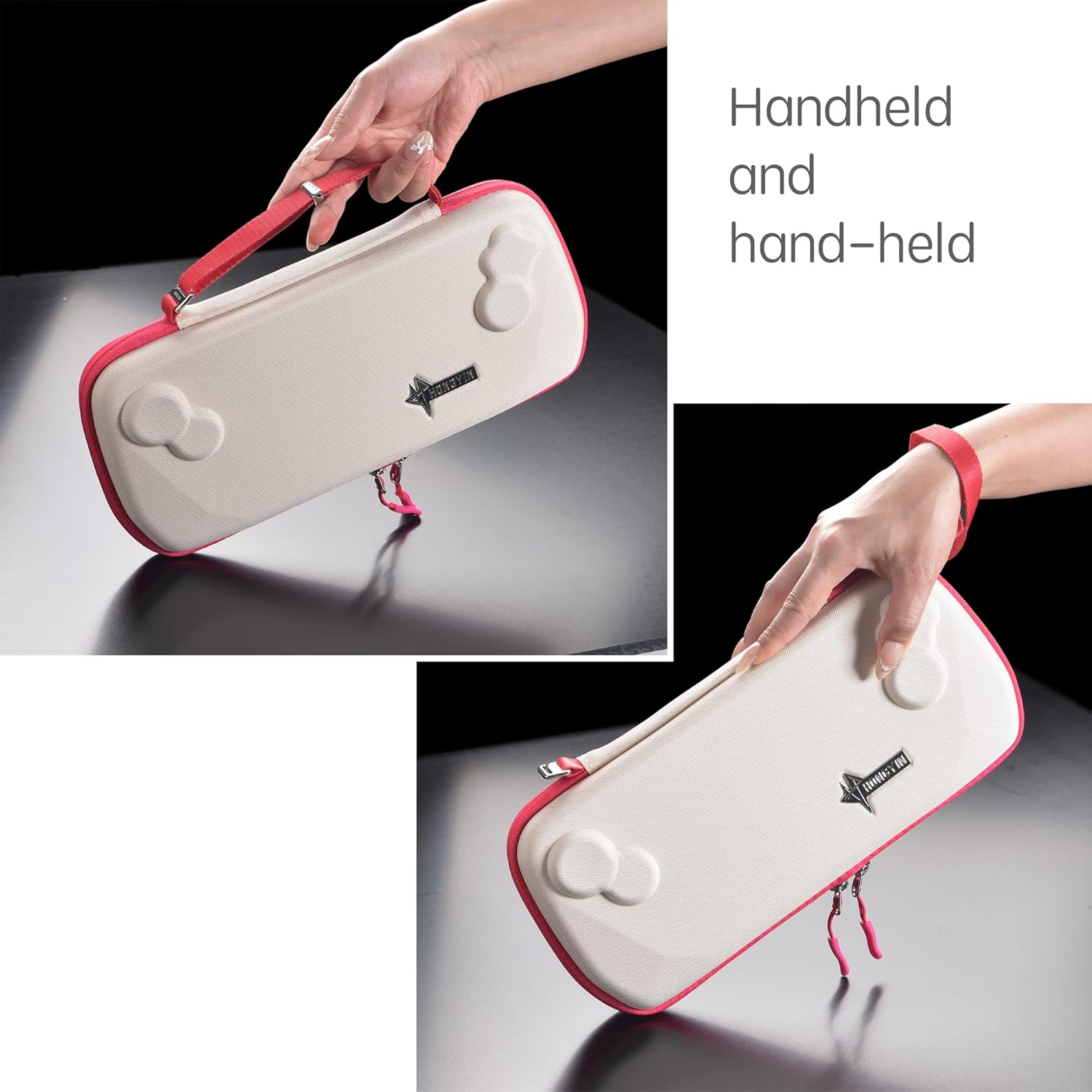 UYIYE Protective Case for Asus ROG Ally X 2024, 360° Hard Shell, Anti-Slip, Anti-Sweat Coating (White+red case+Bag)