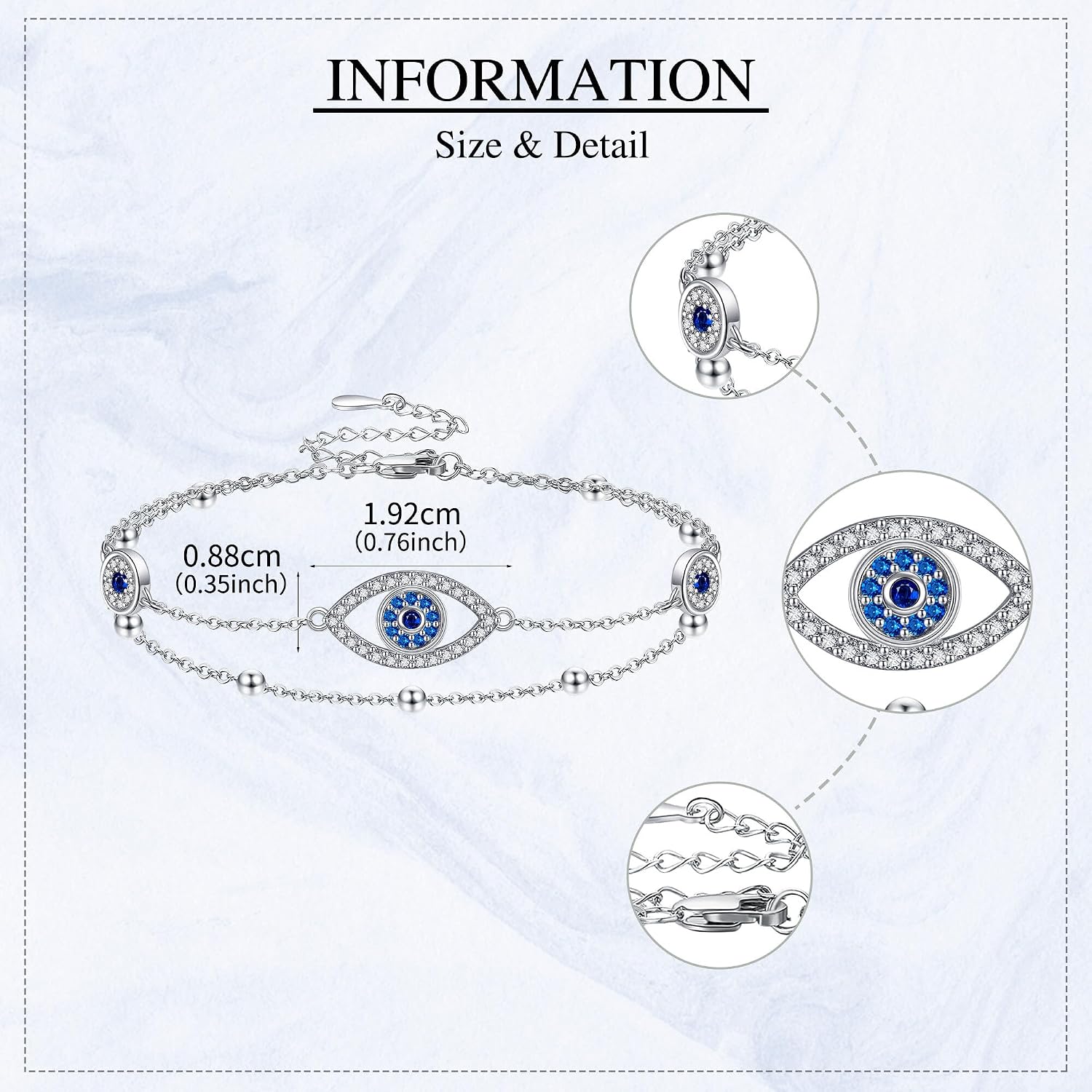 Anklet Bracelet 925 Sterling Silver Evil Eye/Hummingbird/Sea Turtle Ankle Bracelet Adjustable Foot Jewelry for Women