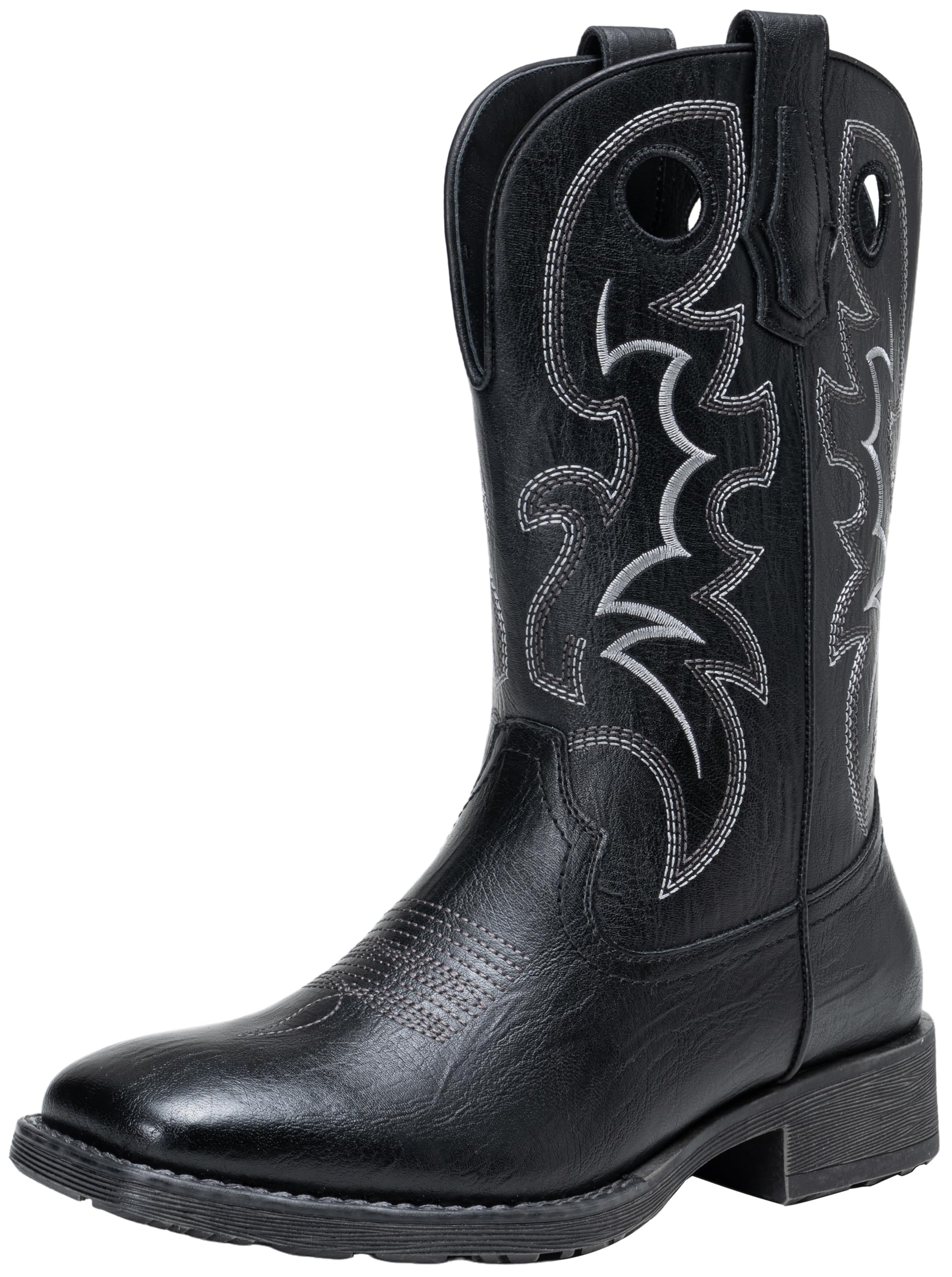 Cowboy Boots for Men, Retro Square Toe Western Boots with Embroidery, Durable Slip-Resistant Pull-On Boot with Holes