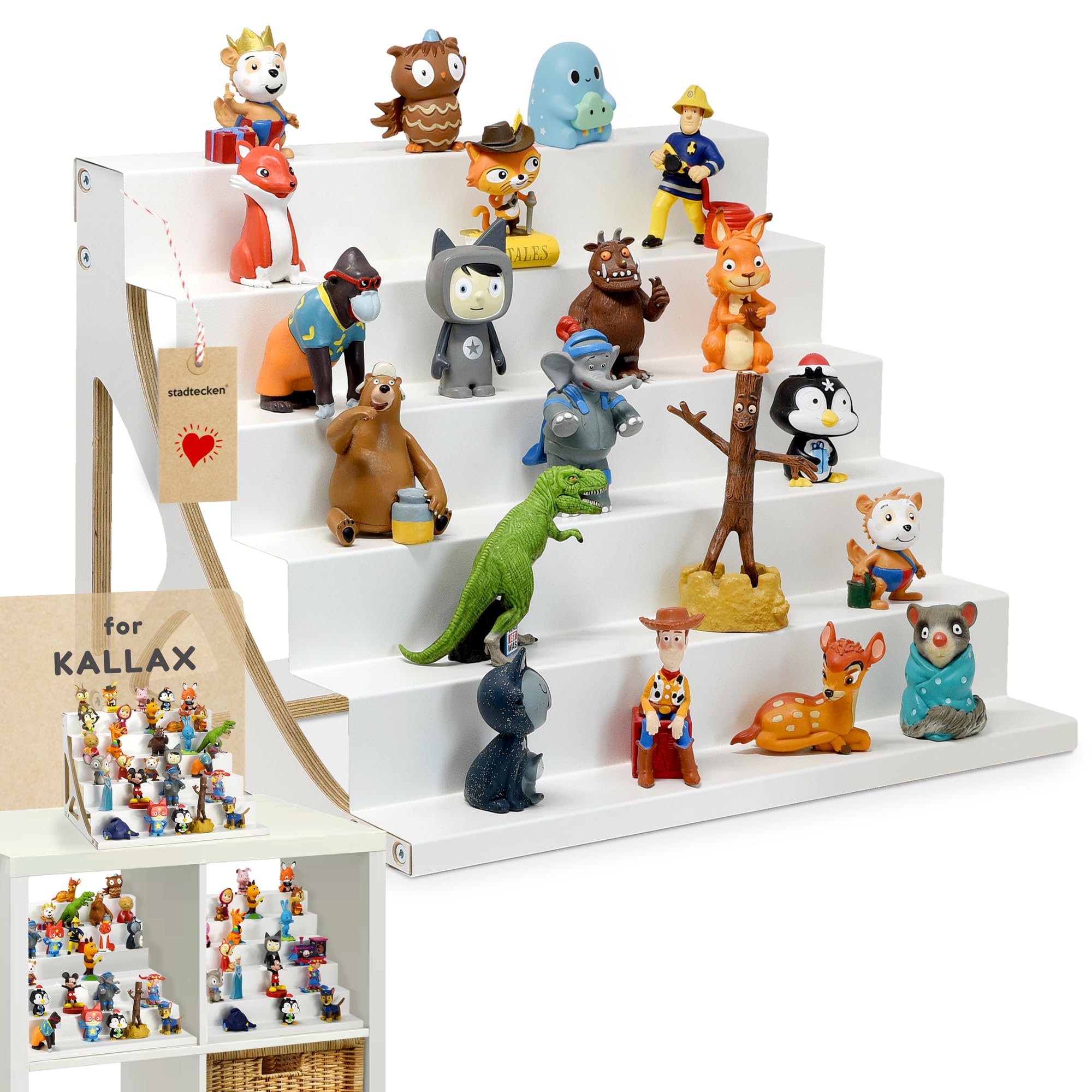 stadtecken® Magnetisches Regal für Musikbox-Figuren – Passend für Kallax und mehr | Optional mit Platz für Toniebox | Geeignet für ca. 50 Figuren | Weiß (PureFiguren)