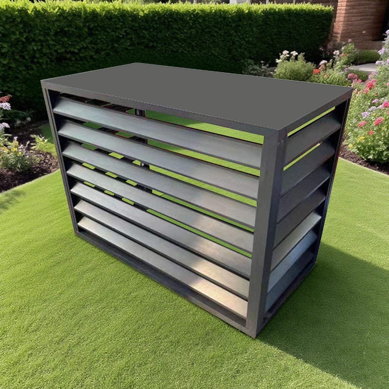 Aluminiowa osłona pompy ciepła do jednostek zewnętrznych ze schronieniem tarasowym, osłony klimatyzatora, zapewniająca prywatność, szara, 110 x 60 x 80 cm, odporna na warunki atmosferyczne i stylowa