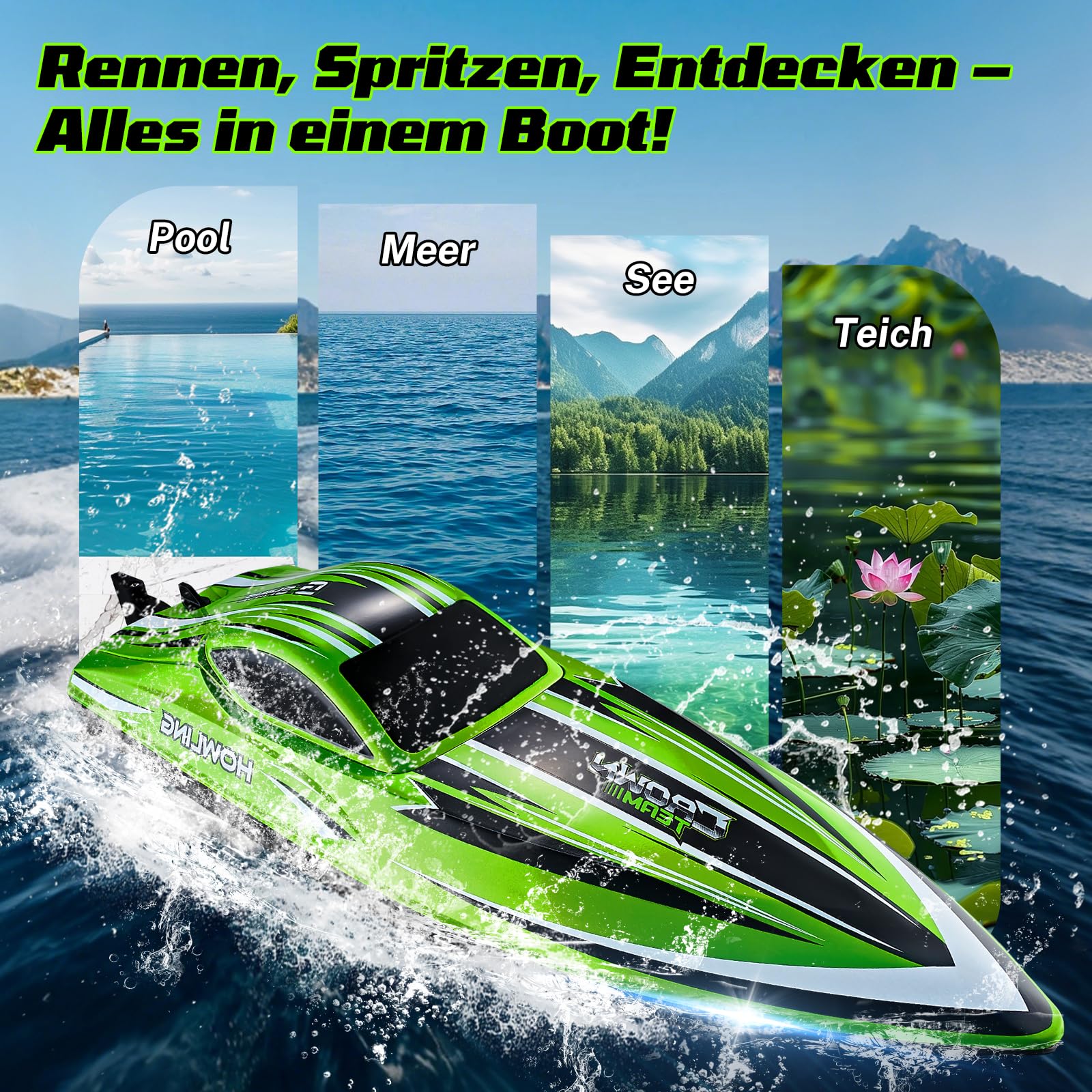 Ferngesteuertes Boot, 55KM/H RC Boot ferngesteuert mit Bürstenloses | 2,4 GHz speedboot ferngesteuert, Motorboot ferngesteuert kinder ab 6 8 jahre 3S-Batterie, LEDs, Selbstaufrichtung,