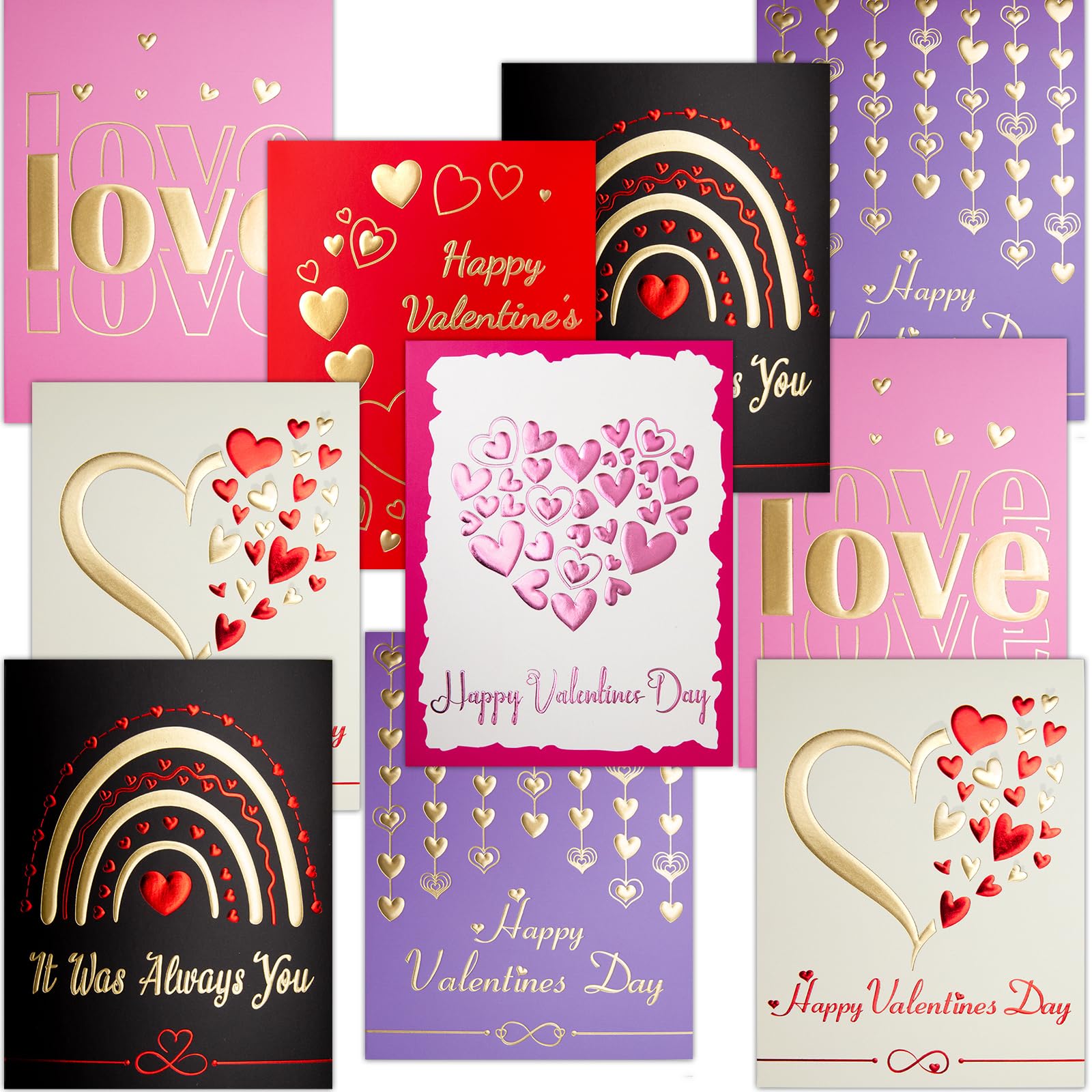 Fancy Land Valentines Cards with Envelopes 24 Pack Foil Embellishment Heart Embossed Cards Blank Inside