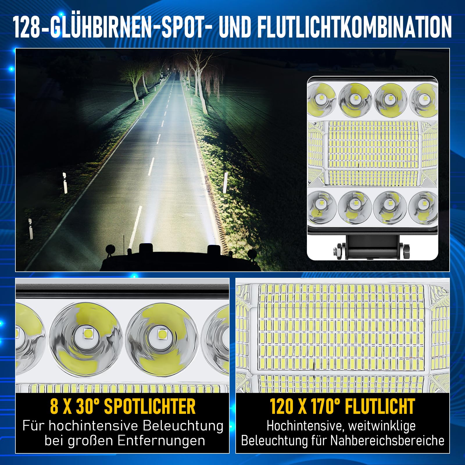 AnTom LED Arbeitsscheinwerfer 2 X 4 Zoll 132W LED Zusatzscheinwerfer 12V 24V Flutlicht Wasserdicht IP68 Kaltweiß Offroad Scheinwerfer für SUV, UTV,Bagger Traktoren ATV Offroad