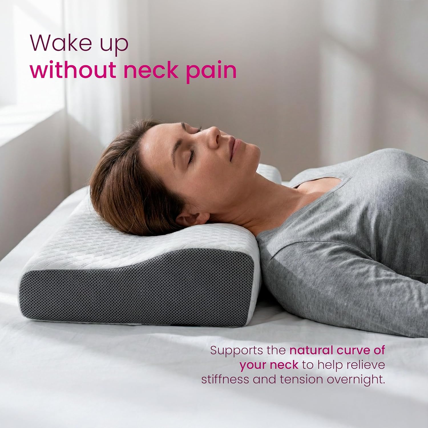 IWS Ergonomic Cervical Pillow - Spine Alignment Pillow - Memory Foam & Activated Charcoal for Pain-Free - Odorless Comfortable Sleep with Orthopedic Neck & Back Support