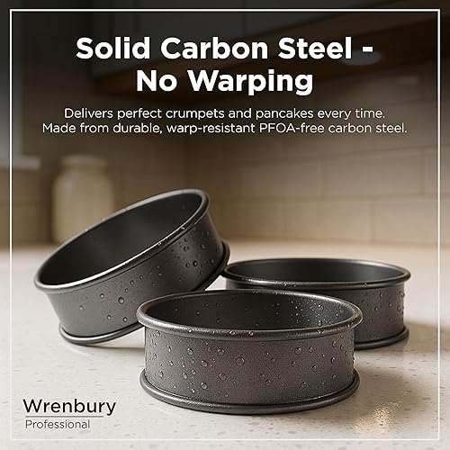 Miniatura 5 de Wrenbury Anillos de crumpet antiadherentes de 3.5 pulgadas, anillos para magdalenas inglesas, juego de 4 moldes de anillos de comida para cocinar,