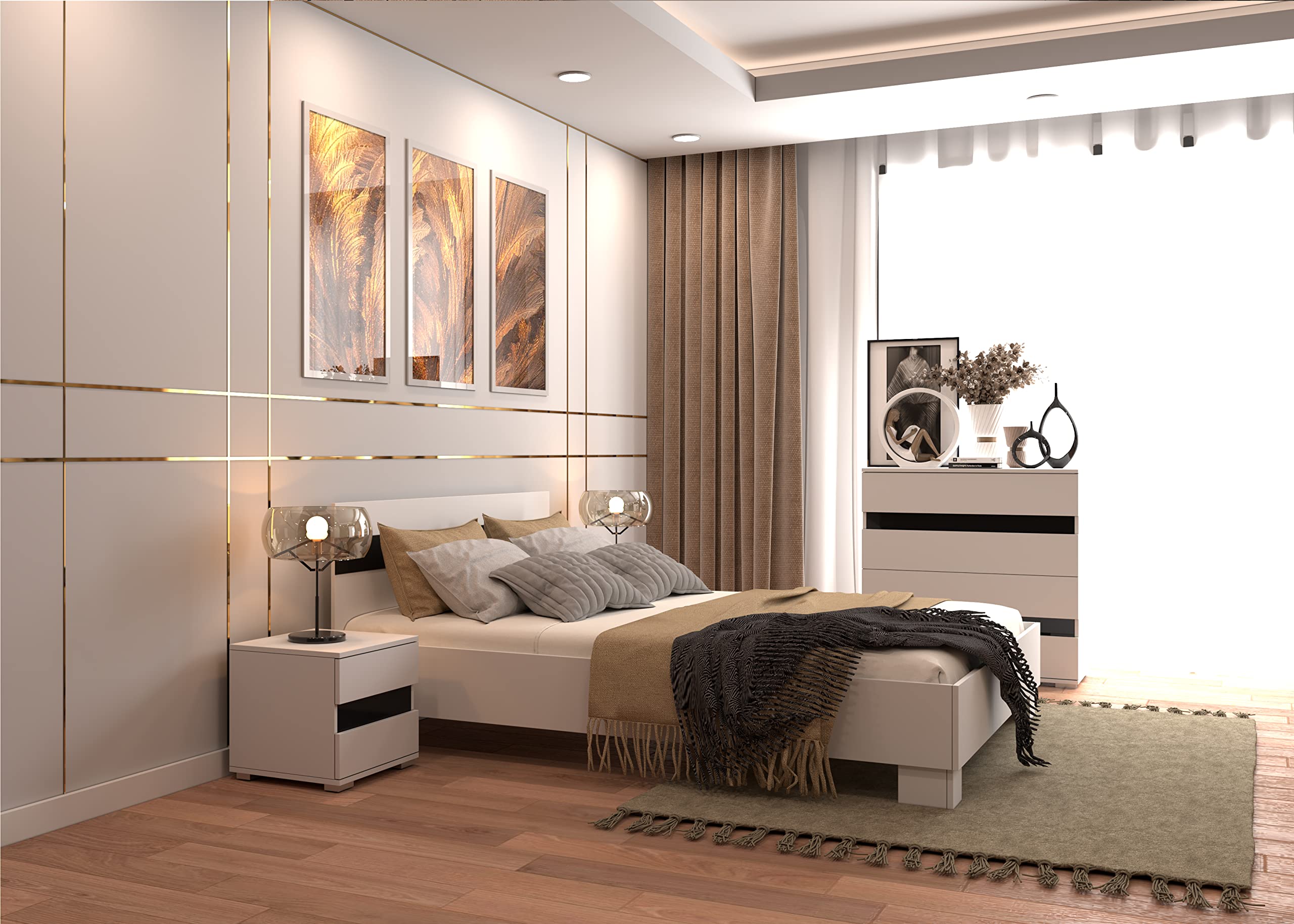 Fabryka Mebli Idźczak Schlafzimmer-Set Komplett Vista Lucca - weißer Kleiderschrank mit Spiegel und Kommode Innovativer - Innovativ, Stilvoll, Modern