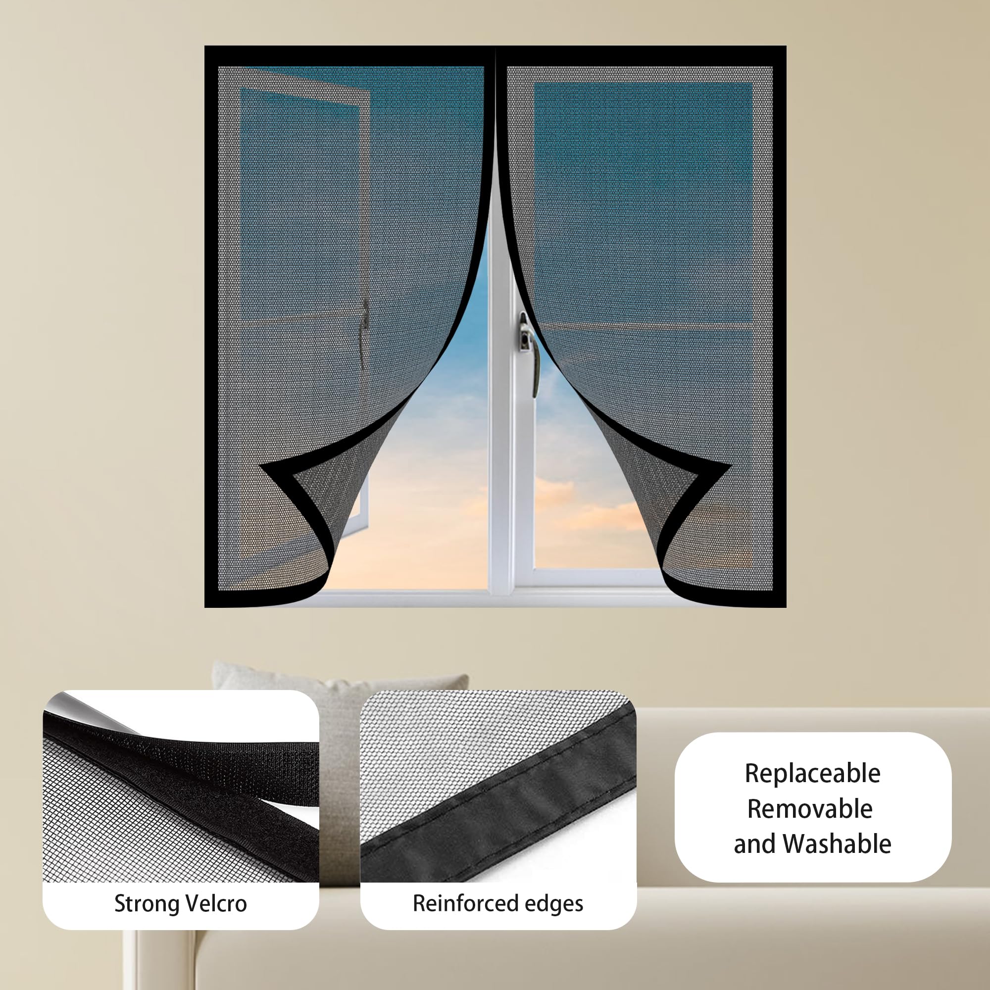 Moustiquaires pour Fenêtre 72 x 98 cm Moustiquaire sur Mesure pour Empêcher Les Insectes D'Entrer pour Fenetre Portes, Noir