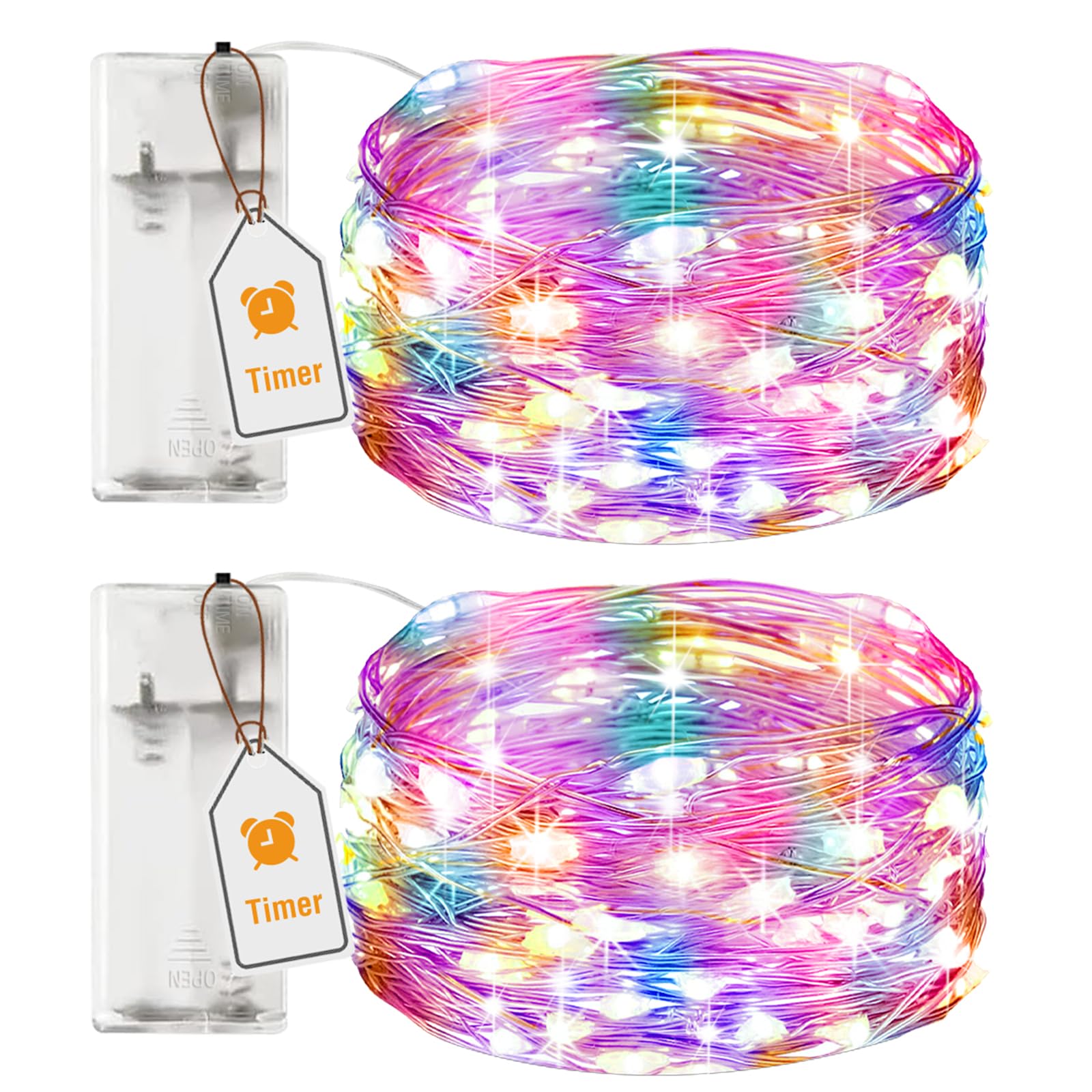 btfarm 2 Pack Fairy Lights Battery Operated with Timer, 2M 20 LED Mini Sliver Wire String Lights Waterproof, Small DIY Christmas Lights Indoor for Bedroom Party Wedding, Coloured — image 1