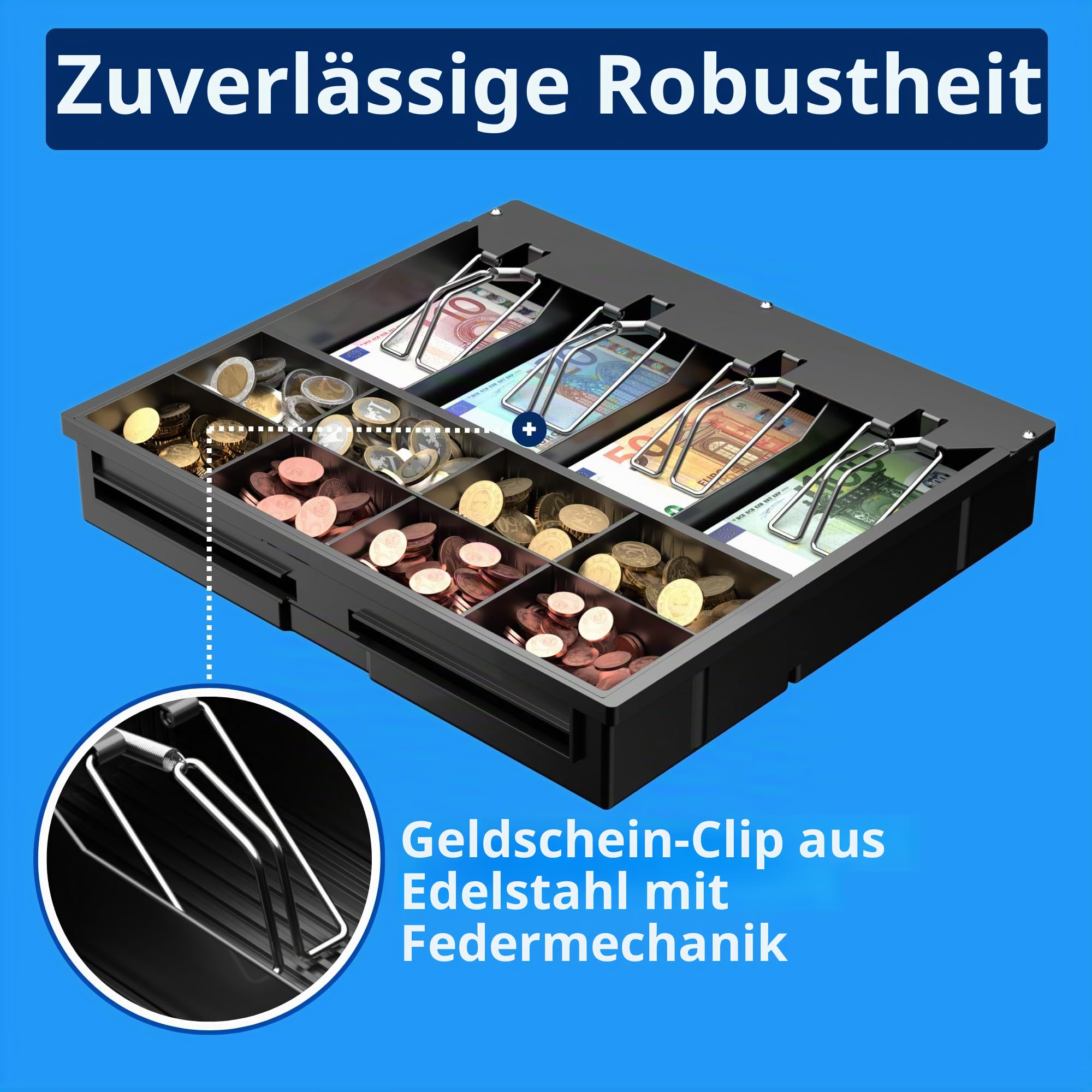 Einsatz Kassenschublade 4 Geldscheinfächern 8 Münzfächern Euro 36x32x6 cm