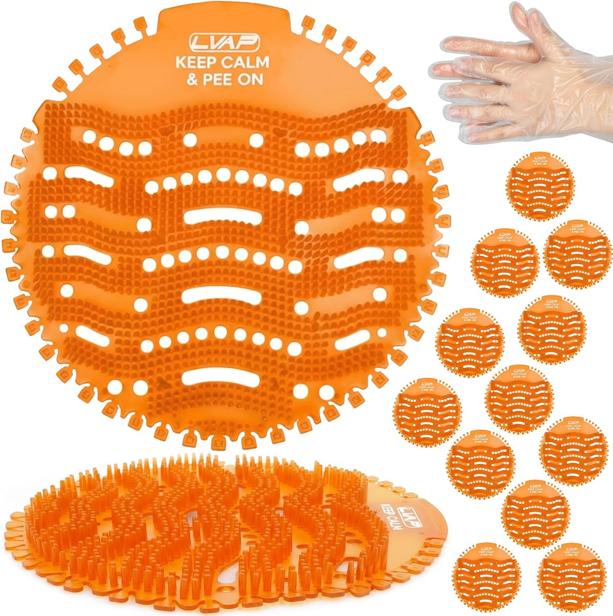Desodorante de pantalla para urinario (paquete de 12) Protección contra olores para inodoros en oficinas, escuelas, restaurantes, baños, NARANJA Antisalpicaduras - 12 tortas de urinario + 12 guantes gratis