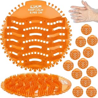 Urinal Screen Deodorizer (12 Pack) Odor Protection for Toilets in Office, Schools, Restaurants Bathroom, ORANGE Anti-Splash - 12 Urinal Cakes + 12 Free Gloves