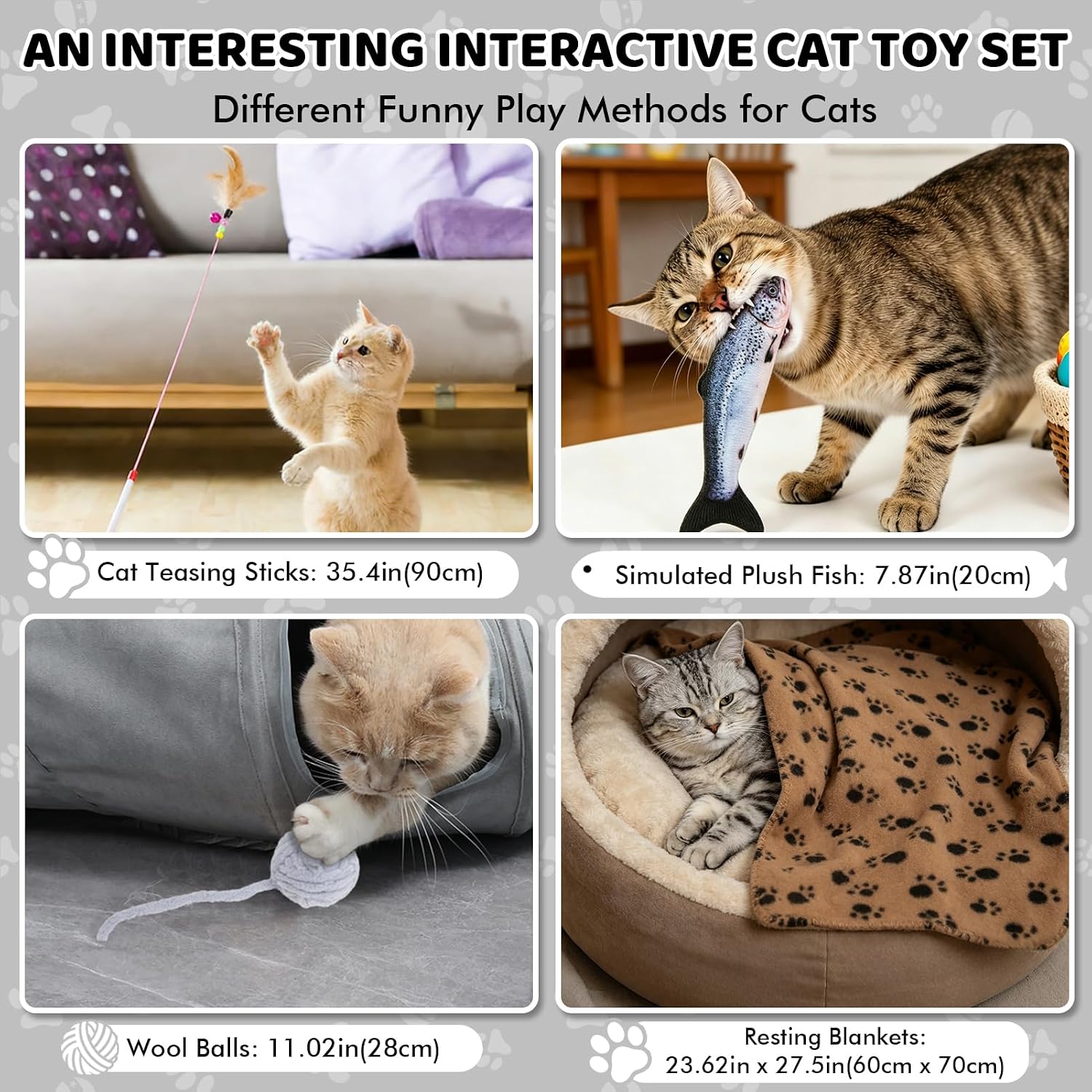 XIAPIA Cat Tunnel for Indoor Cats, 6-in-1 Collapsible Crinkle Play Tunnel with Interactive Roller Track Ball, Cat Enrichment Toys for Kittens Rabbits, Exercise Hide & Seek Tube for Indoor Outdoor Play