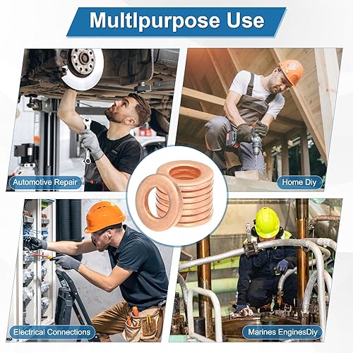 Miniatura 6 de M METERXITY Paquete de 100 arandelas de cobre, arandelas métricas de sellado de cobre M4x8x1mm para pernos, tornillos, tuercas para