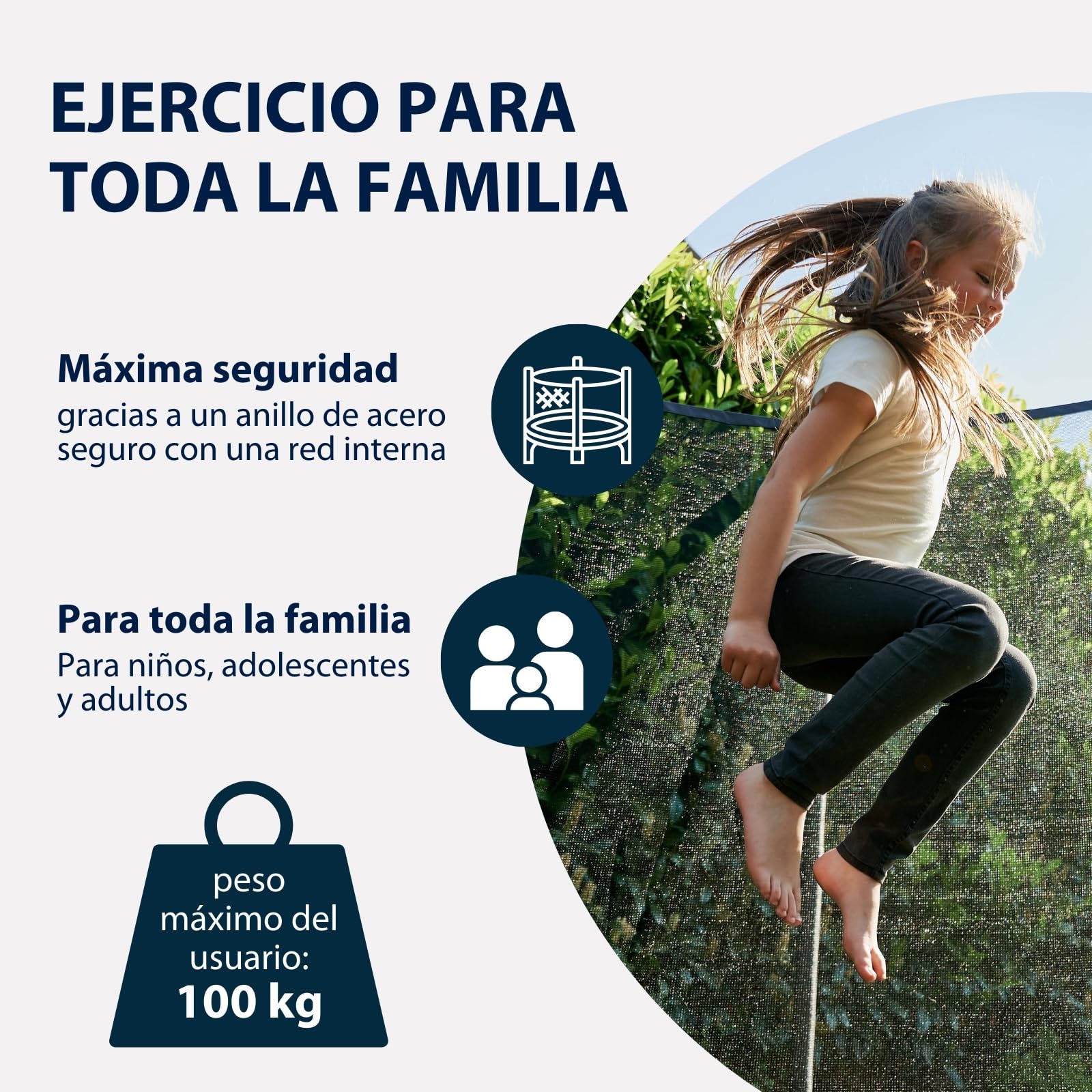 HUDORA Trampolin First Diferentes tamaños - Trampolín para Exteriores con Cubierta de Borde Resistente a Rayos UV y Red de Seguridad - Trampolín de jardín para niños y Adultos
