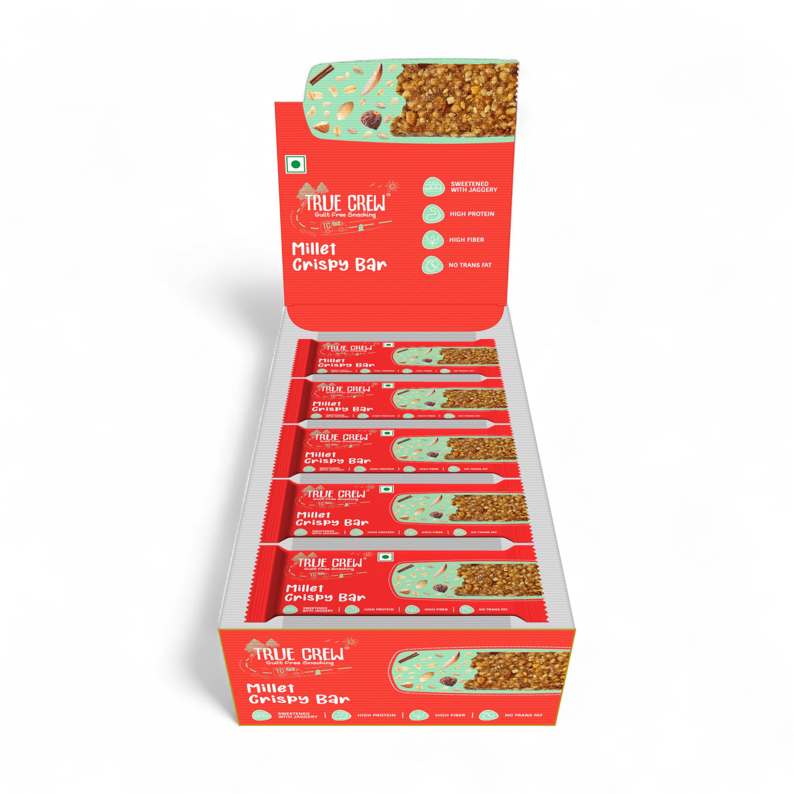 True Grew Millet Crispy Bar, High Protein, High Fibre, Jaggery Sweetened, No Trans Fat | No Artificial Sweeteners | No Gluten or Soy | All Natural Ingredients |Pack of 10-image-22