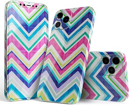DesignSkinz Full Body Skin Decal Wrap Kit Compatible with iPhone Air - Vibrant Pink & Blue Layered Chevron Pattern