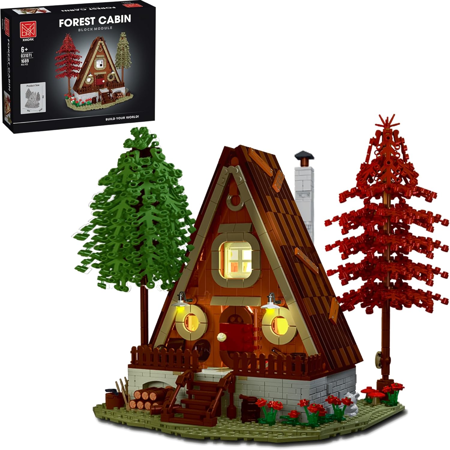 Amazon.com: Addshiny Wood-Cabin Building Set with LED Lights, MOC Villa