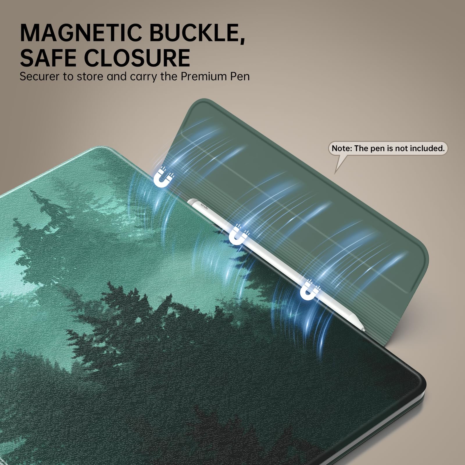 MoKo Funda Magnética Para Kindle Scribe 11″ (3ª Gen) Y Colorsoft (1ª Gen) – Cuero PU, Auto Sueño/Estela, Cierre Para Lápiz, Color Agave Verde