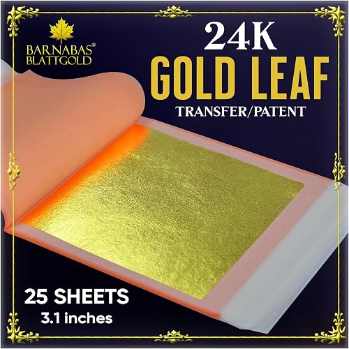 Barnabas Blattgold Gold Leaf - 24K Real Gold [25 Sheets, 3.1 inches] - Transfer Patent for Painting, Arts and Crafts