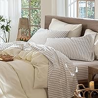 Vista 35 de MooMee – Juego de sábanas Gingham 100% algodón lavado con textura parecida al lino transpirable suave con bolsillo elástico de 16-19" de profundidad