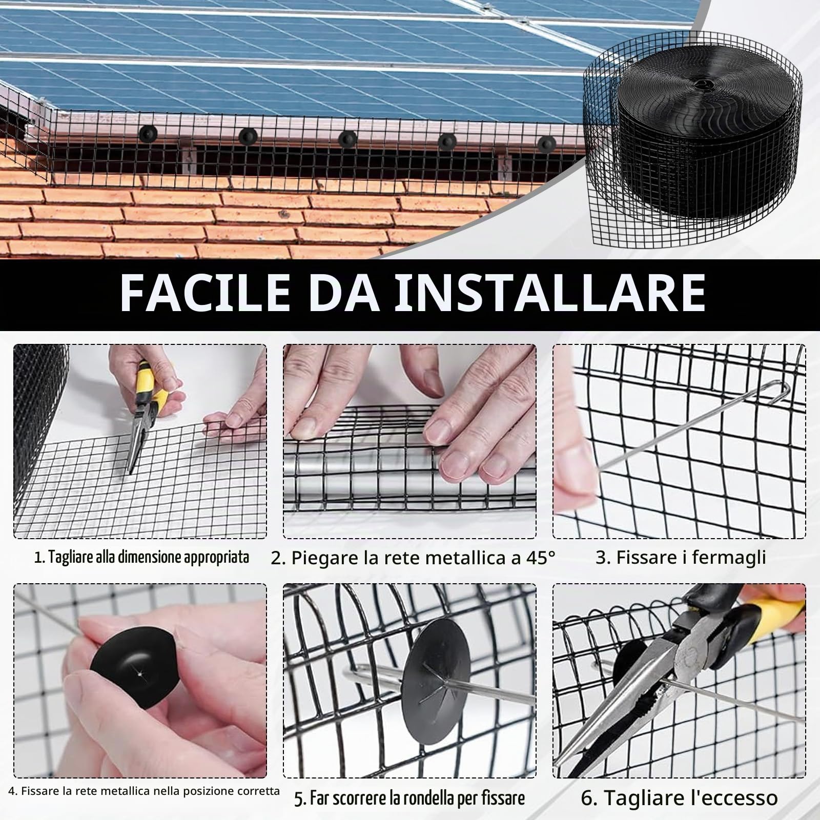 Dissuasore per Piccioni per Pannelli Solari 20 cm x 30 m, PVC Zincato Dissuasore per Uccelli, Rete per Uccelli per Impianti Fotovoltaici per la Protezione, Rete di Protezione per Tetti