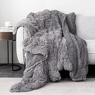 Pawque Faux Fur Blankets Queen Size 60x80 inches, Super Soft Fuzzy Fluffy Blanket, Warm Thick Sherpa Long Hair Shag Reversible Lightweight Cozy Throw for Bedroom Sofa Couch, Grey