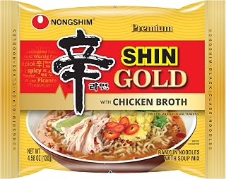 Nongshim Shin Gold Ramen Noodles - Premium Microwavable Instant Soup with Chicken Broth & Veggies, 4.58oz Pack of 16