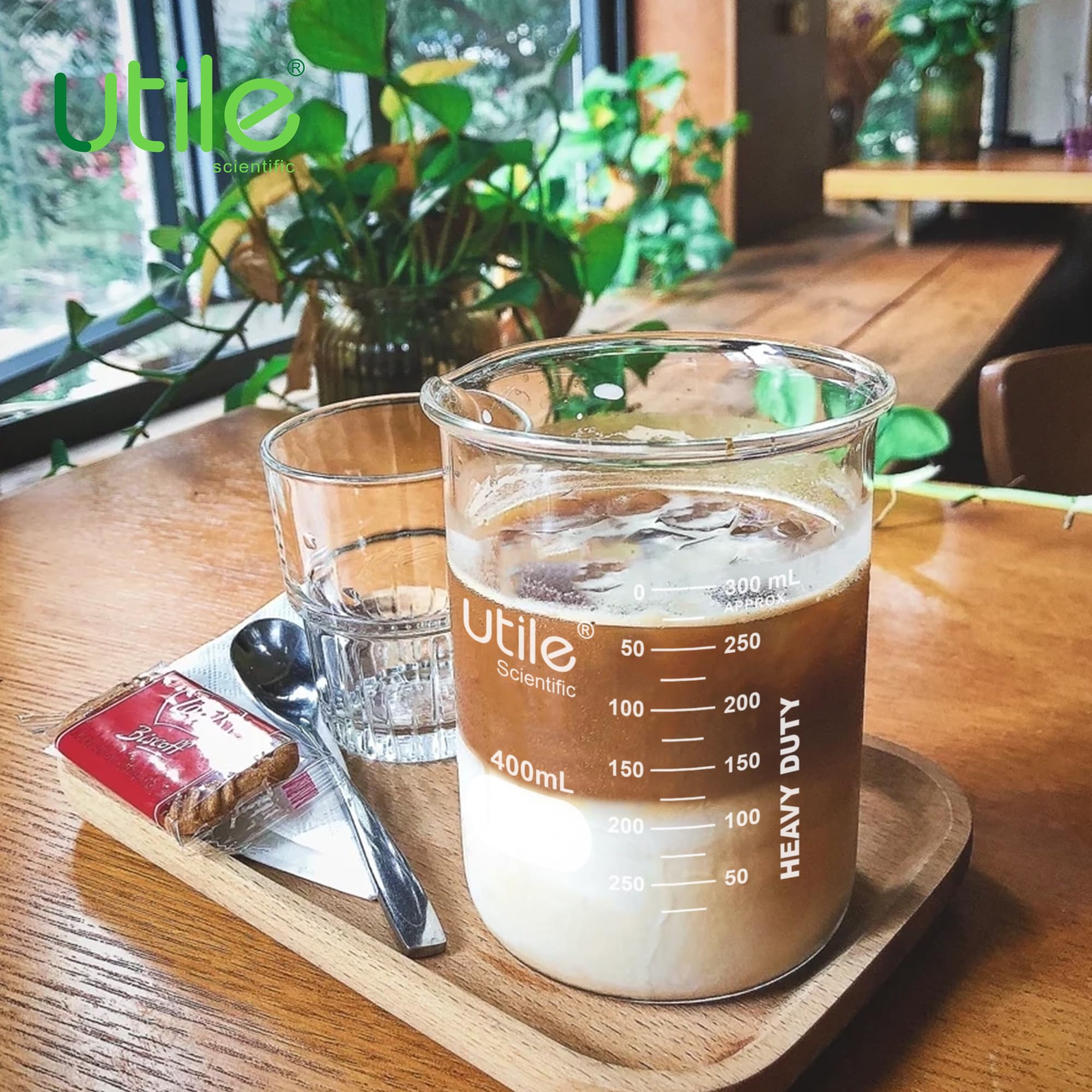 Utile Set di 6 bicchieri di vetro da 500 ml, bicchieri in vetro chimico, a bassa forma, borosilicato 3.3, bicchieri da laboratorio con graduazione stampata, 4000.0500.6