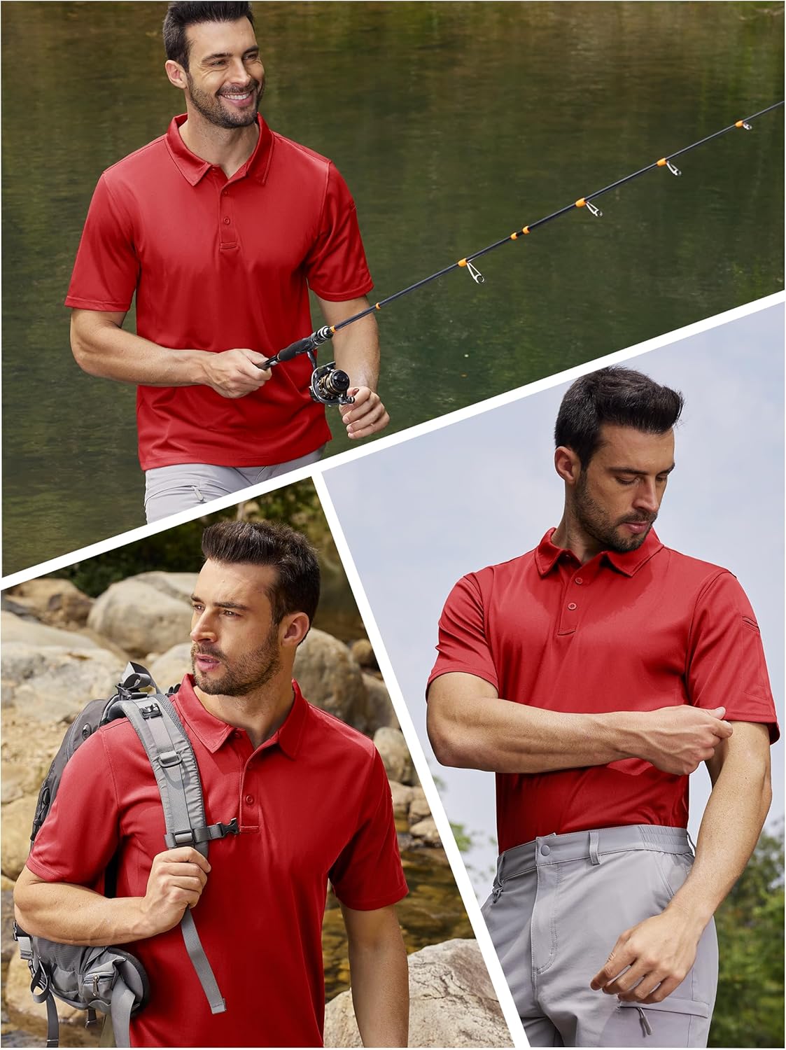 TACVASEN Mens Polo Shirts Short Sleeve Quick Dry Collared Shirt Performance Pique Polos for Athletic Tactical Golf Work