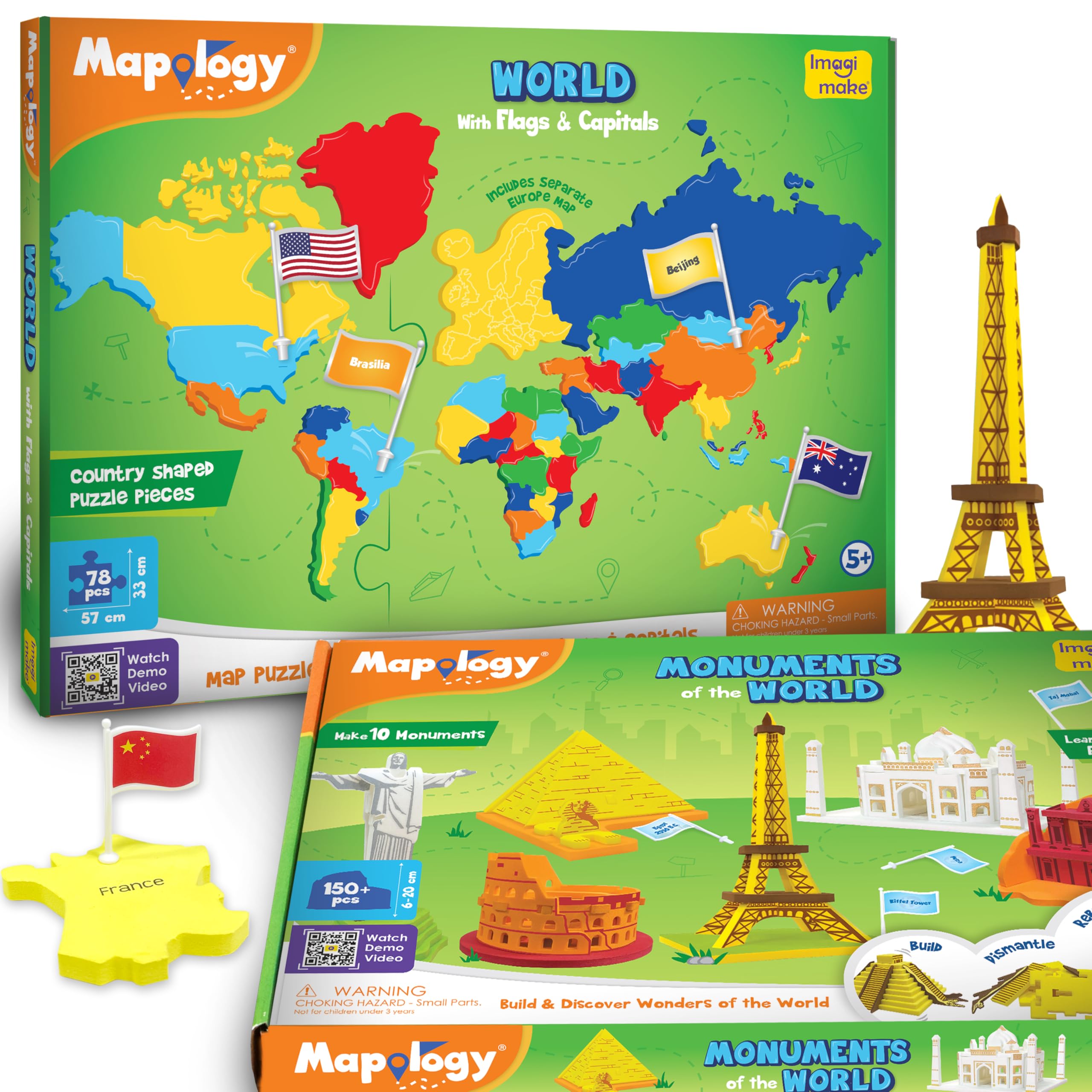 Amazon.com: Imagimake Mapology World Map Puzzle & Monuments Bundle