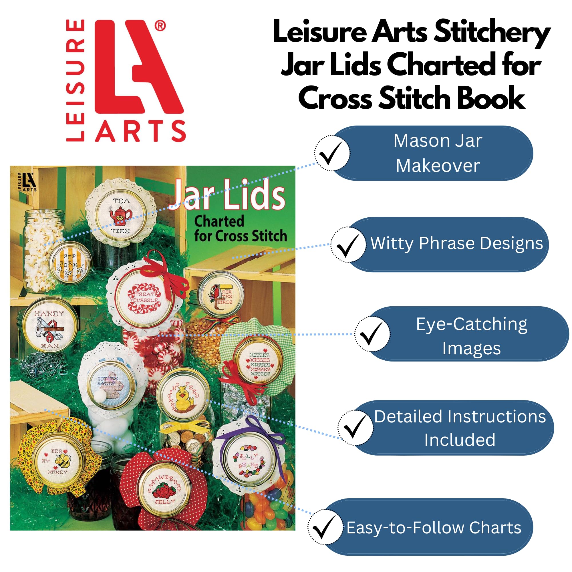 Leisure Arts Jar Lids for Cross Stitch Book, Cross Stitch Patterns, Books, Pattern Book, Design Books, Design Books