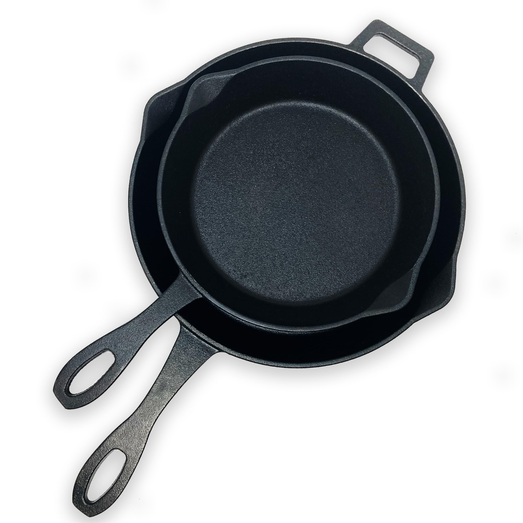 Bayou Classic 7451 10-in and 12-in Cast Iron Skillet Set Features Pour Spouts Perfect For Breakfast Pan Frying Sautéing and Baking