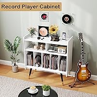 Vista 7 de White Record Player Stand: Vinyl Record Player Stand with Storage, Turntables for Vinyl Records, Modern Media Console, Album Display Shelf with USB