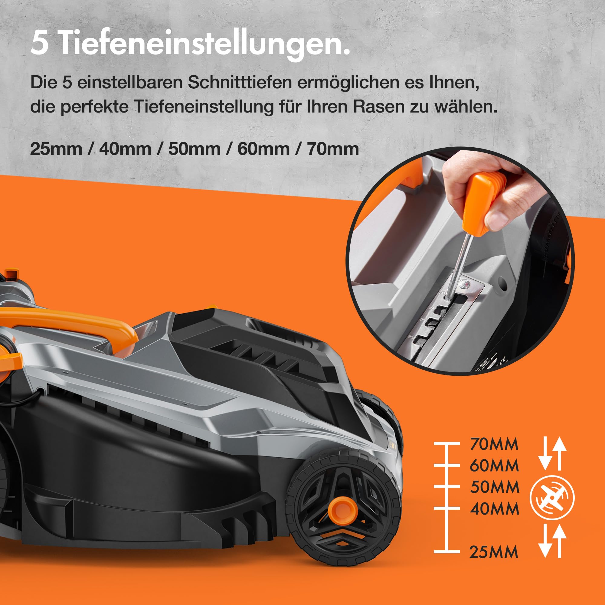 VonHaus Rasenmäher Elektro 1800W mit Mulchfunktion, Rasenmäher mit Kabel | Für alle Grasarten- 52L Fangkorb, 430mm Schnittbreite, 5 Schnitthöhen 25-70mm, Höhenverstellbarer Ergonomischer Softgriff